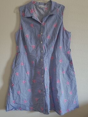 Chloe + Rene Sleeveless Button-Front Striped Shirt Dress Pink Sailboat Print 2X